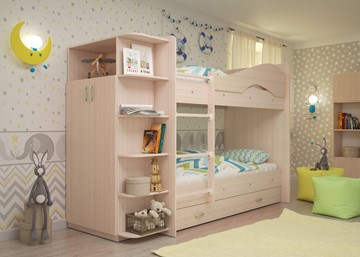 Детская кровать для девочки Мая на щитах со шкафом и ящиками, цвет Млечный дуб в Иваново