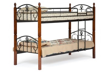 Детская кровать BOLERO двухярусная дерево гевея/металл, 90*200 см (bunk bed), красный дуб/черный в Иваново