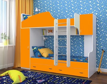 Детская кровать-шкаф Юниор-2, каркас Белое дерево, фасад Оранжевый в Иваново