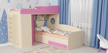 Детская кровать-шкаф Кадет-2 с металлической лестницей, корпус Дуб, фасад Розовый в Иваново