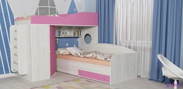Детская кровать-шкаф Кадет-2 с металлической лестницей, корпус Винтерберг, фасад Розовый в Иваново