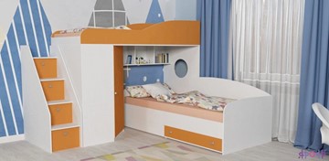 Детская кровать-шкаф Кадет-2 с универсальной лестницей, корпус Белое дерево, фасад Оранжевый в Иваново
