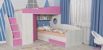 Детская кровать-шкаф Кадет-2 с универсальной лестницей, корпус Винтерберг, фасад Розовый в Иваново