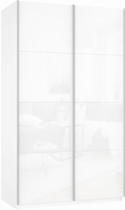 Шкаф 2-х дверный Прайм (Белое стекло/Белое стекло) 1200x570x2300, белый снег в Иваново