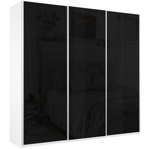 Шкаф Широкий Прайм (Черное стекло) 2400x570x2300,  Белый Снег в Иваново