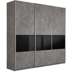 Шкаф 3-дверный Широкий Прайм (ДСП / Черное стекло) 2400x570x2300, Бетон в Иваново
