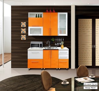 Кухня Мыло 224 1600х718, цвет Оранжевый/Белый металлик в Иваново