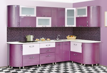 Угловой кухонный гарнитур Мыло 128 2700х1500, цвет Фиолет/Пастель фиолет в Иваново