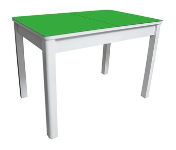 Кухонный стол раскладной Айсберг-02 СТ2, белое ЛДСП/стекло зеленое/прямые массив белый в Иваново