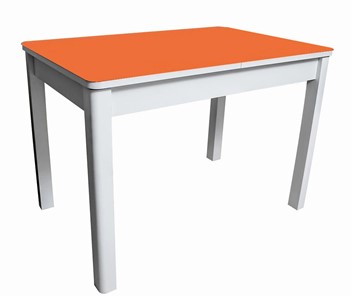 Кухонный раздвижной стол Айсберг-01 СТ2, белое ЛДСП/стекло оранжевое/прямые массив белый в Иваново