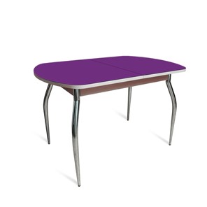 Кухонный стол раздвижной ПГ-02 СТ2, дуб молочный/фиолетовое стекло/35 хром гнутые металл в Иваново