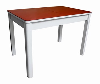 Кухонный обеденный стол Айсберг-04 СТ2, белое ЛДСП/стекло алое/прямые массив белый в Иваново
