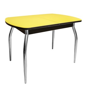 Обеденный раздвижной стол ПГ-01 СТ2, венге/желтое стекло/35 хром гнутые металл в Иваново