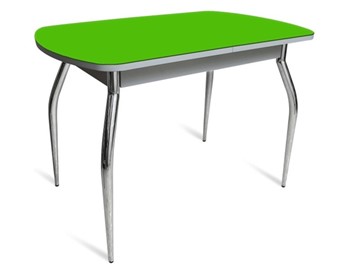 Стол на кухню ПГ-04 СТ белое/зеленое стекло/хром фигурные в Иваново
