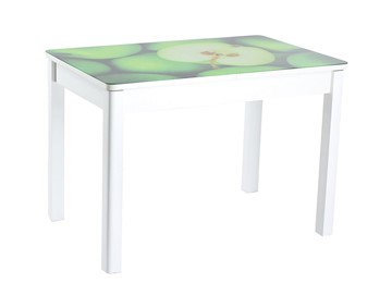 Кухонный стол раздвижной Айсберг-02 СТФ, белое лдсп/зеленые яблоки/40 прямые массив белые в Иваново