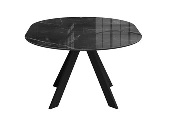 Стеклянный кухонный стол раздвижной DikLine SFC110 d1100 стекло Оптивайт Черный мрамор/подстолье черное/опоры черные в Иваново