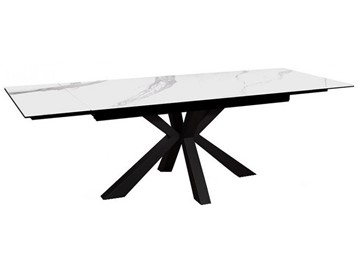 Керамический обеденный стол раздвижной DikLine SFE140 Керамика Белый мрамор/подстолье черное/опоры черные (2 уп.) в Иваново