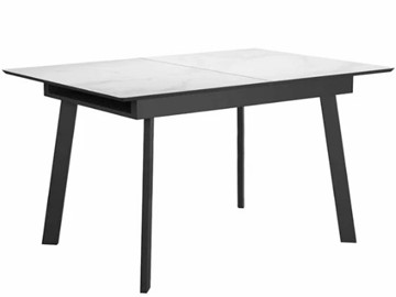 Стеклянный обеденный стол раздвижной DikLine SFH125 стекло Оптивайт Белый мрамор/подстолье черное в Иваново