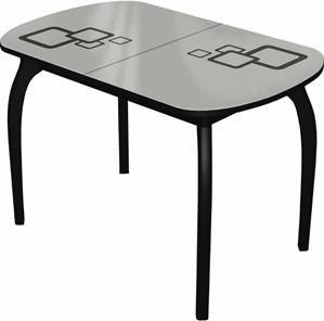 Кухонный стол раздвижной Ривьера мини дерево №1, Рисунок квадро (стекло белое/черный/черный) в Иваново