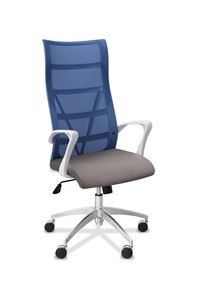 Кресло в офис Топ X белый каркас, сетка/ткань TW / синяя/серая в Иваново