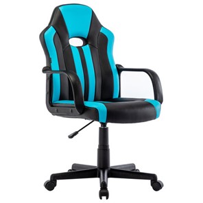 Кресло офисное BRABIX "Stripe GM-202", экокожа, черное/голубое, 532509 в Иваново