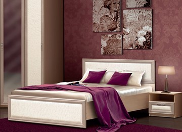 Кровать 2-спальная Камелия, 1600, шимо светлый/белый кожзам в Иваново