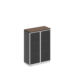 Шкаф для документов средний со стеклянными дверьми в рамке Bravo, дуб гладстоун/антрацит премиум (90х40х124,6) в Иваново