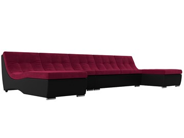 Большой П-образный диван Монреаль, Бордовый\Черный (Микровельвет\Экокожа) в Иваново