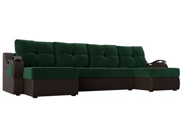 П-образный диван Меркурий П, Зеленый\Коричневый (Велюр\Экокожа) в Иваново
