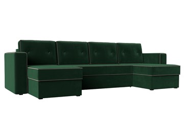 Большой П-образный диван Принстон, Зеленый\Коричневый (Велюр) боннель в Иваново