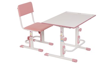 Комплект детской мебели POLINI Kids Растущая парта-трансформер М1 и стул регулируемый L Белый-розовый в Иваново