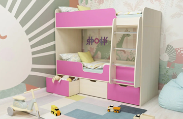 Детская 2-х ярусная кровать Малыш двойняшка 70х160, корпус Дуб молочный, фасад Розовый в Иваново