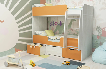 Детская двухэтажная кровать Малыш двойняшка 70х160, корпус Винтерберг, фасад Оранжевый в Иваново