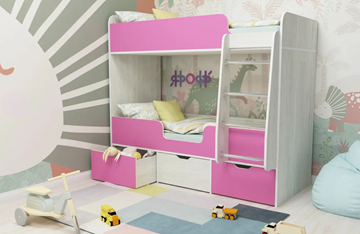 Детская 2-этажная кровать Малыш двойняшка 70х160, корпус Винтерберг, фасад Розовый в Иваново