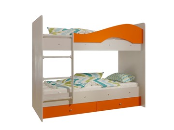 Детская двухэтажная кровать Мая с 2 ящиками на щитах, корпус Млечный дуб, фасад Оранжевый в Иваново - предосмотр 4