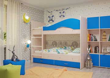 Детская 2-этажная кровать Мая с 2 ящиками на щитах, корпус Млечный дуб, фасад Синий в Иваново - предосмотр 3