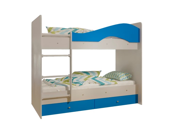 Детская 2-этажная кровать Мая с 2 ящиками на щитах, корпус Млечный дуб, фасад Синий в Иваново - изображение 4