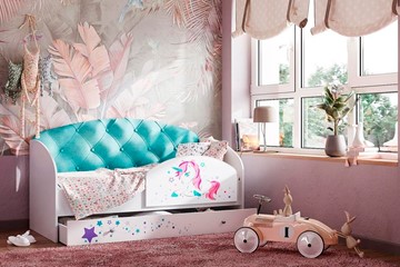 Односпальная детская кровать Звездочка с бортиком, Бирюза в Иваново