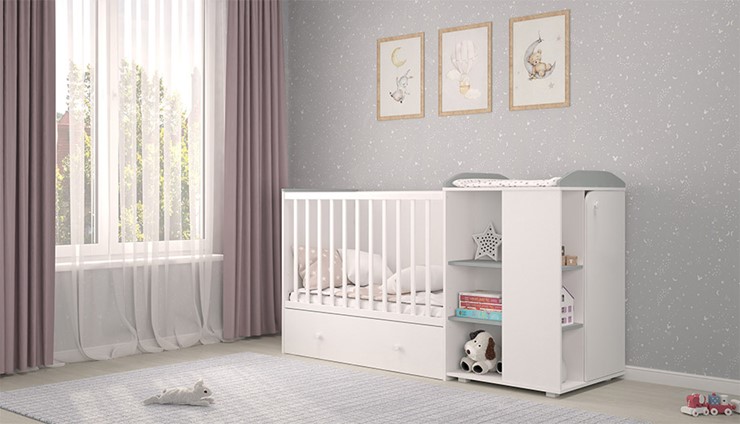Детская кровать с комодом POLINI Kids Ameli 800 Белый / Серый, серия AMELI в Иваново - изображение 2