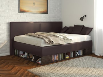 Детская кровать Lancaster 1, 120х200, ЛДСП венге, экокожа коричневая в Иваново