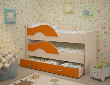 Двухэтажная детская кровать Радуга 1.6 с ящиком, корпус Млечный дуб, фасад Оранжевый в Иваново