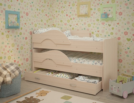 Детская 2-этажная кровать Радуга 1.6 с ящиком, цвет Млечный дуб в Иваново - изображение