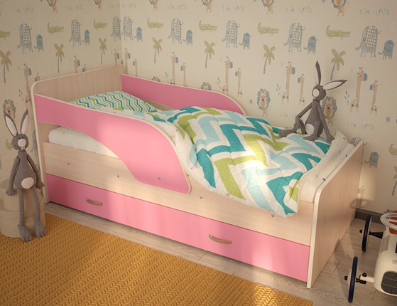 Кровать детская Максимка, корпус Млечный дуб, фасад Розовый в Иваново - изображение