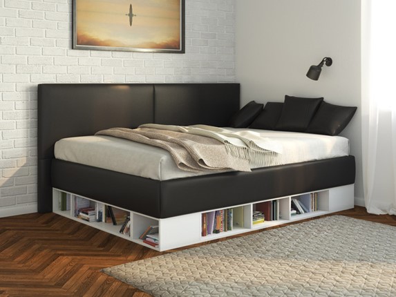 Кровать подростковая Lancaster 1, 120х200, ЛДСП белая, экокожа черная в Иваново - изображение