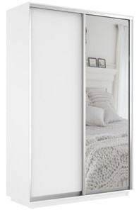 Шкаф 2-дверный Экспресс (ДСП/Зеркало) 1200х450х2400, белый снег в Иваново