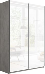 Шкаф 2-х дверный Прайм (Белое стекло/Белое стекло) 1200x570x2300, бетон в Иваново