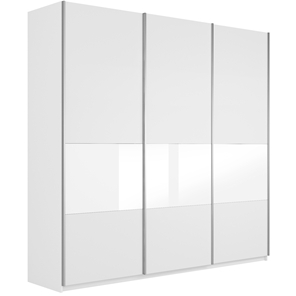 Шкаф Широкий Прайм (ДСП / Белое стекло) 2400x570x2300, Белый снег в Иваново