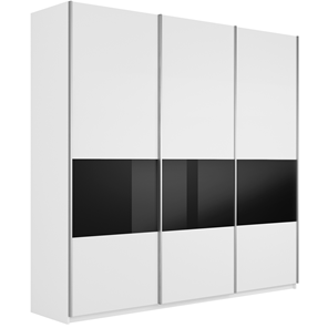 Шкаф 3-х дверный Широкий Прайм (ДСП / Черное стекло) 2400x570x2300, Белый снег в Иваново