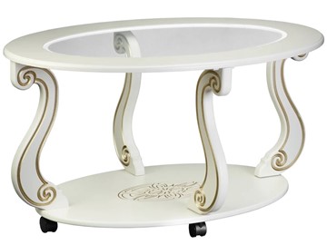Стеклянный столик Овация-С, на колесах, слоновая кость-золото в Иваново