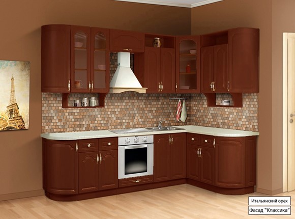 Кухонный угловой гарнитур Классика 2700х1500, цвет Итальянский орех в Иваново - изображение